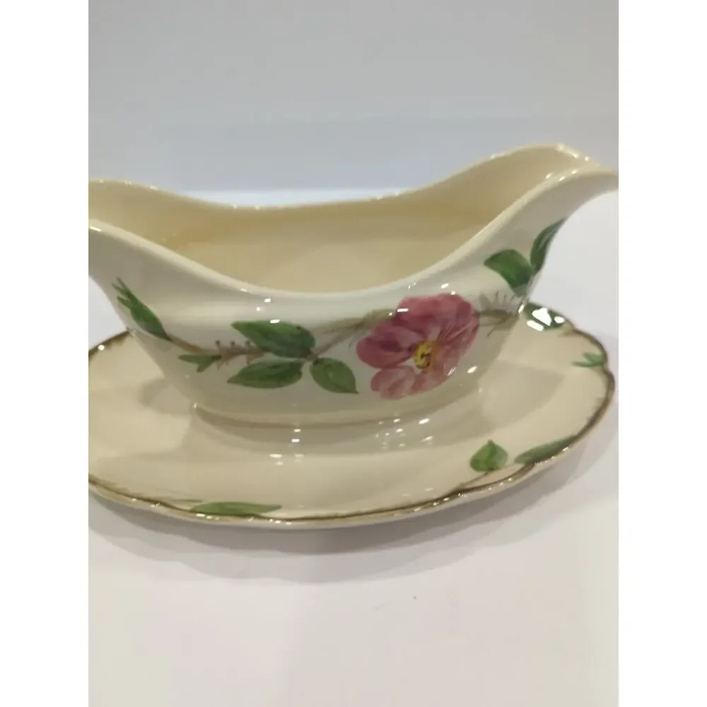 Vintage Franciscan Desert‎ Rose Gravy Boat w/ Attached Drip ~ Underplate USA